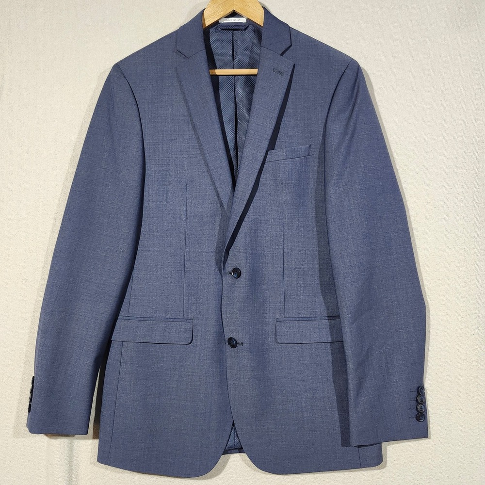 Bar III Mens Slim Fit Blue Wool Blend Two Button Suit Jacket Blazer 38L Modern